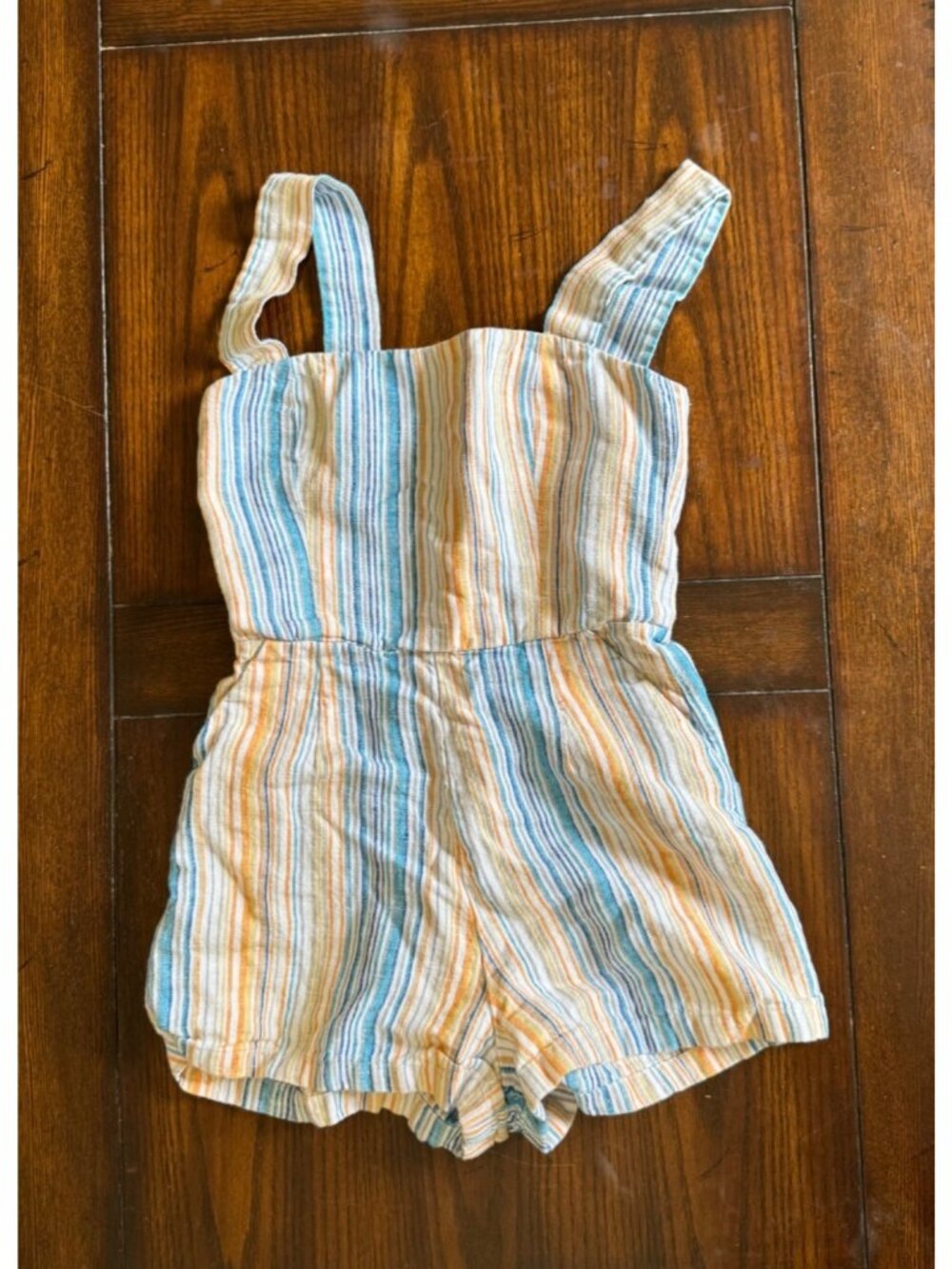 Reformation Island Striped Linen Romper Square Neck Smock Back Marbella Striped - Picture 3 of 12